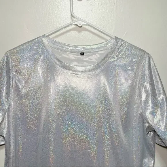 Gray Rainbow Sparkle Short Sleeve Crew Neck Top - Picture 5 of 12
